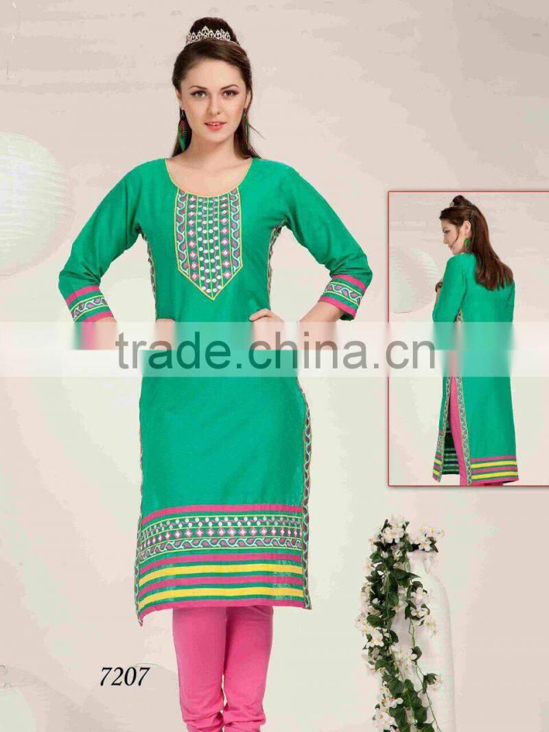 Embroidery flower design all over with hi neck border Vogue Designer Kurtis