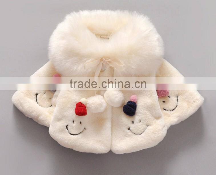 China Qualified Good Kids Children Baby Winter Coat Jacket With Embroidered Smile Face and Pompom Ball