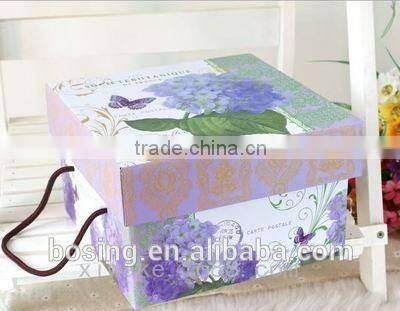 Flower gift paper packgaing box with lid/handle