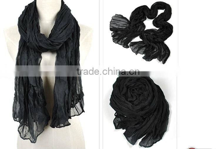 Promotion 1Dollar Scarf 2014 New Fashion Women Girls Candy Color Crinkle Long Soft Scarf Wrap Shawl Stole