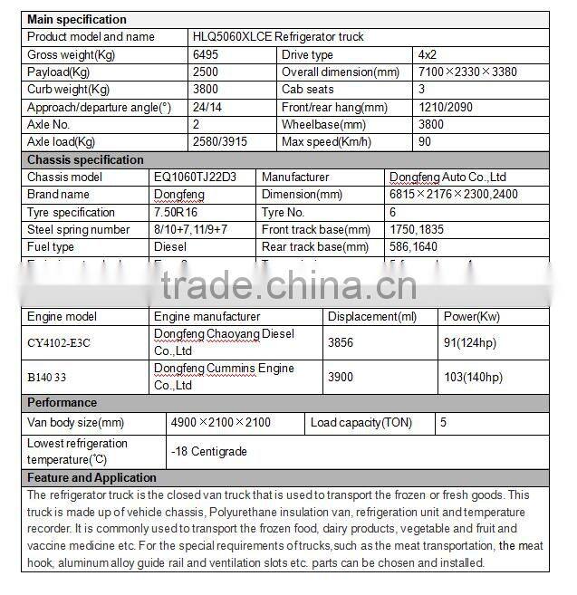 Dongfeng 8ton seafood refrigerator truck for sale