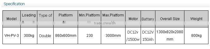 double mast electric work platform for warehouse use with CE VH-PV-3