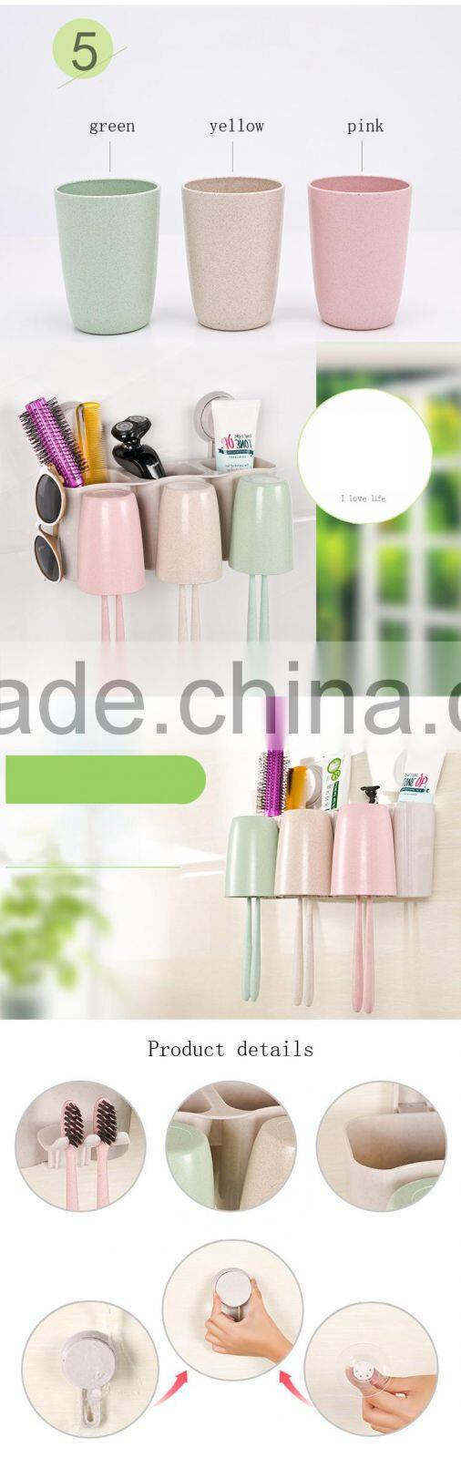 2016 Wheat stalks style Suction Cup 3 Tooth Mug+6 toothbrush Holder Toothpaste Hanger Storage Set