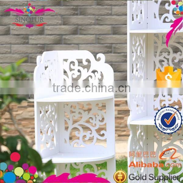Sinofur Eco WPC White Bookshelf Carved Display Storage Racks Home Furnitures