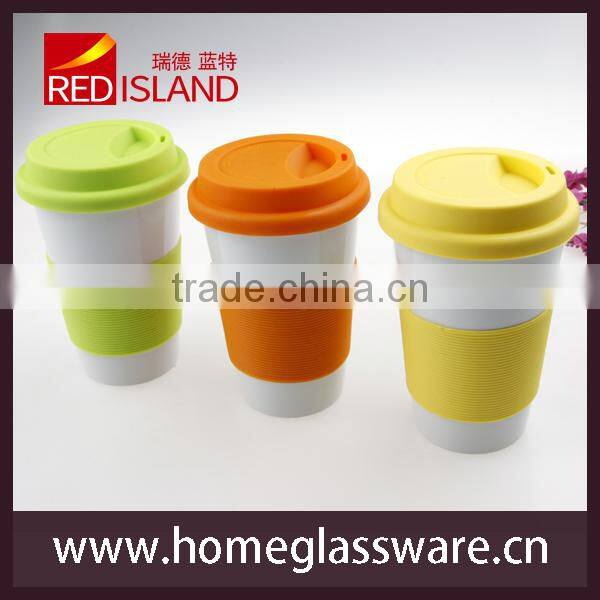 CERAMIC TRAVEL COFFEE CUP WITH SILICONE LID & SLEEVE