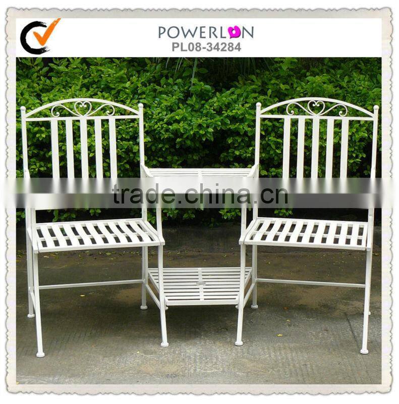 Vintage garden outdoor white metal Siamese chairs
