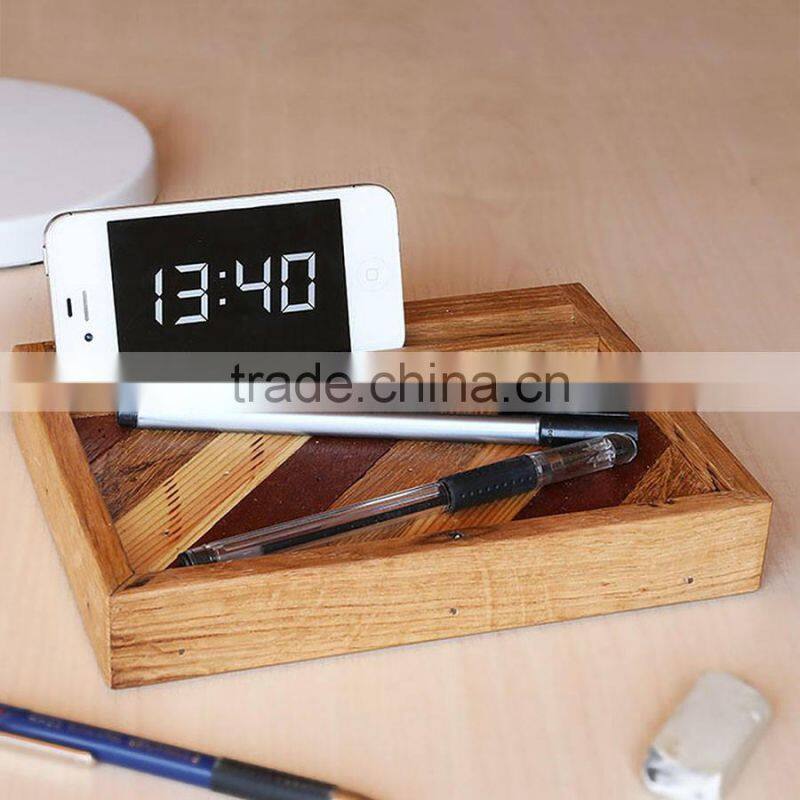 Rustic Solid Wood Customization Wooden Phone Holder with Logo Pen Tray Pad Stand Mini Storage Box on Desk