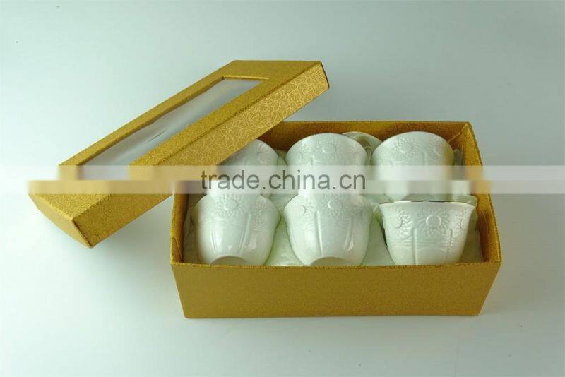 promotional White ceramic tea cup sets,with color box paking.