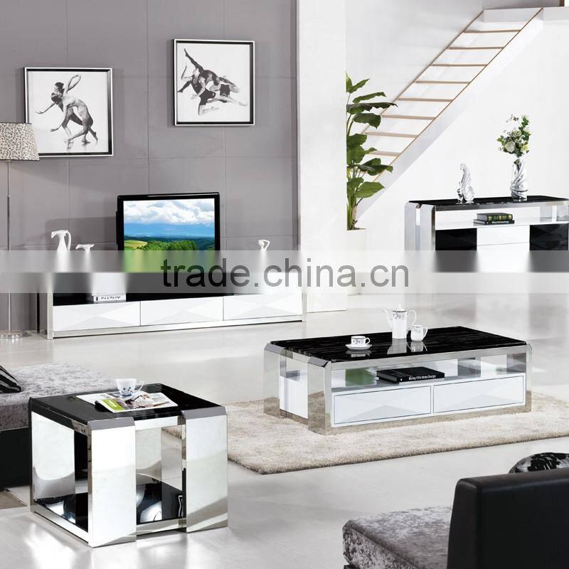 European luxury stoving varnish stainless steel TV stand/cabinet for living furnitureE018