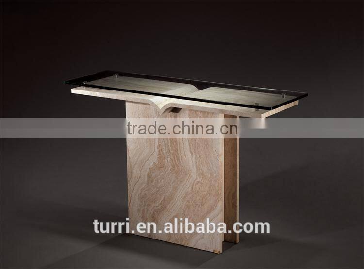 modern nature white marble travertine console table with glass top