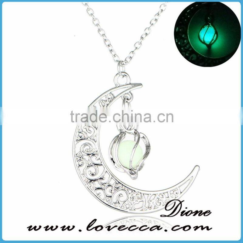 Gift for her Glow in the Dark Necklace,Lunar Moon Pendant,Crescent Moon Necklace