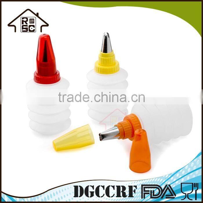NBRSC BPA Free Custom 3pcs Cake Cookie Cupcake Decorating Squeeze Icing Bottles Baking Tool with Stainless Steel Nozzle