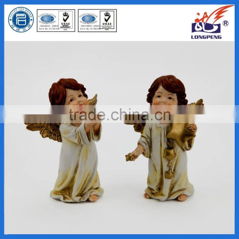 Italian Standing Poly Angel Cherub Holding Gold Stars Statue for Xmas Decor