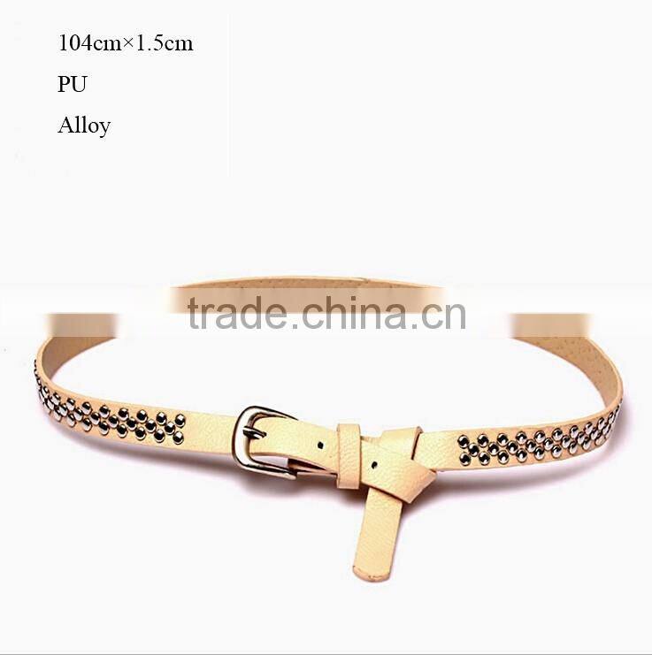 New designed fashion rivet decorated lady thin PU waist belt