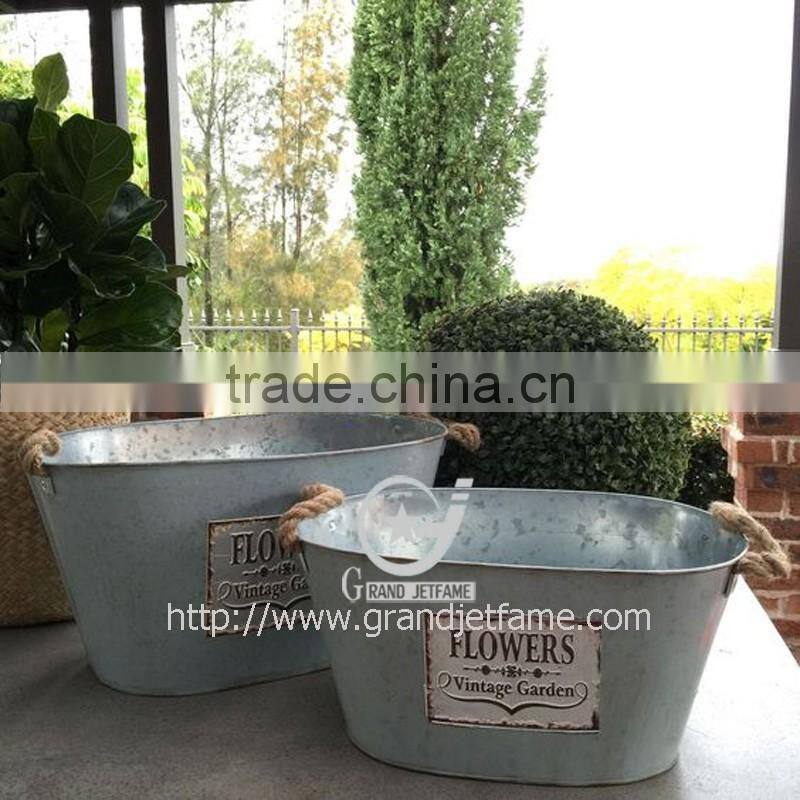Galvanized Tub with Wood Handles