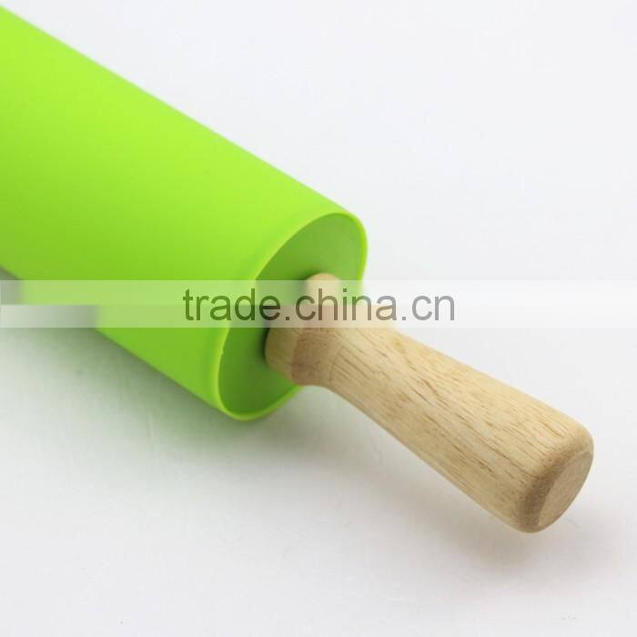 Non-stick Silicone Rolling Pin with Hard Wood Handle