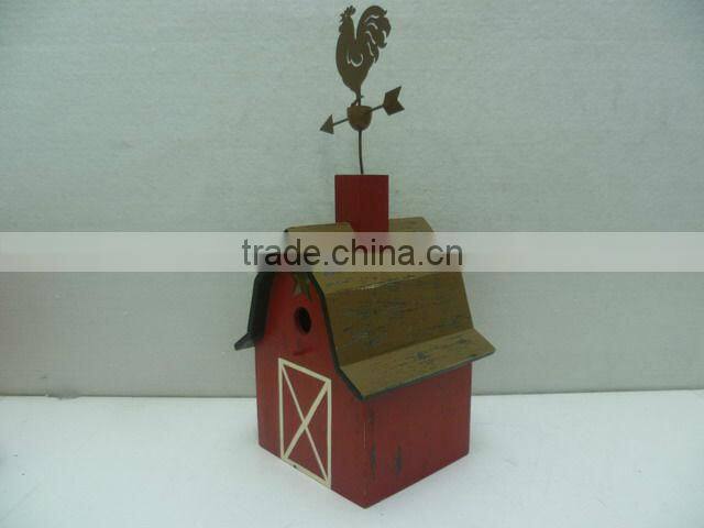 GOOD SALE 16-1/2''H Church Wood Birdhoue w/the Rooster on the top