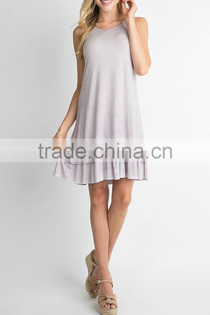 No logo clothes Sublimation blanks Rayon Spandex RUFFLE HEM KNIT TANK DRESS blank jersey dress