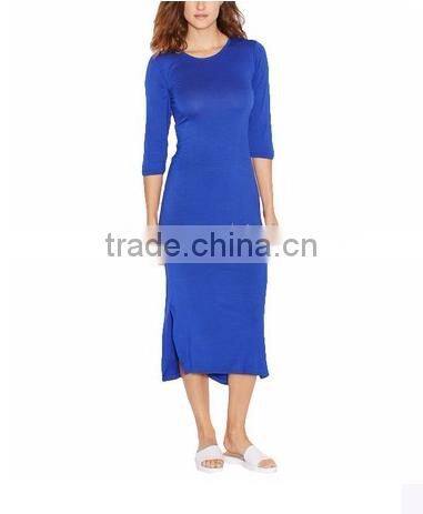 Wholesale OEM Apparel Clothes Women 3/4 Sleeve Side Split Midi Dress