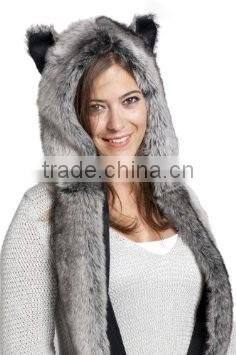wholesale Europe and USA winter female faux rabbit fur animal hat togther with scarf