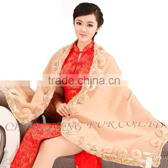 CX-B-P-40C Women Fashion Cashmere Pashmina Shawl With Fur