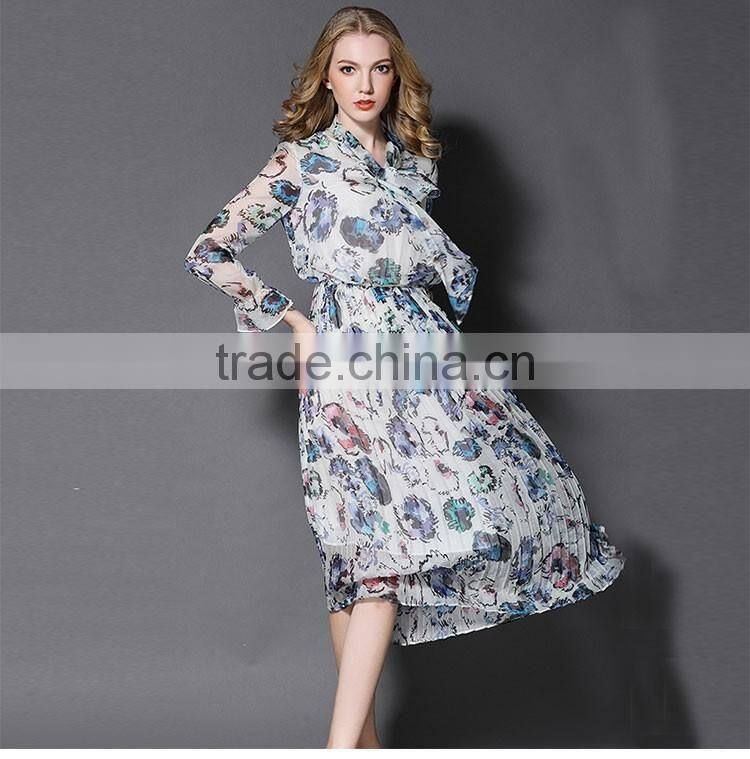 Maxnegio elegant maxi long sleeve office chiffon pleated maxi dress