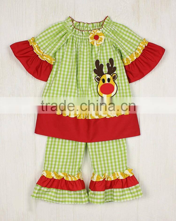 Latest baby girl casual wear embroidery clothing for children ruffle outfit