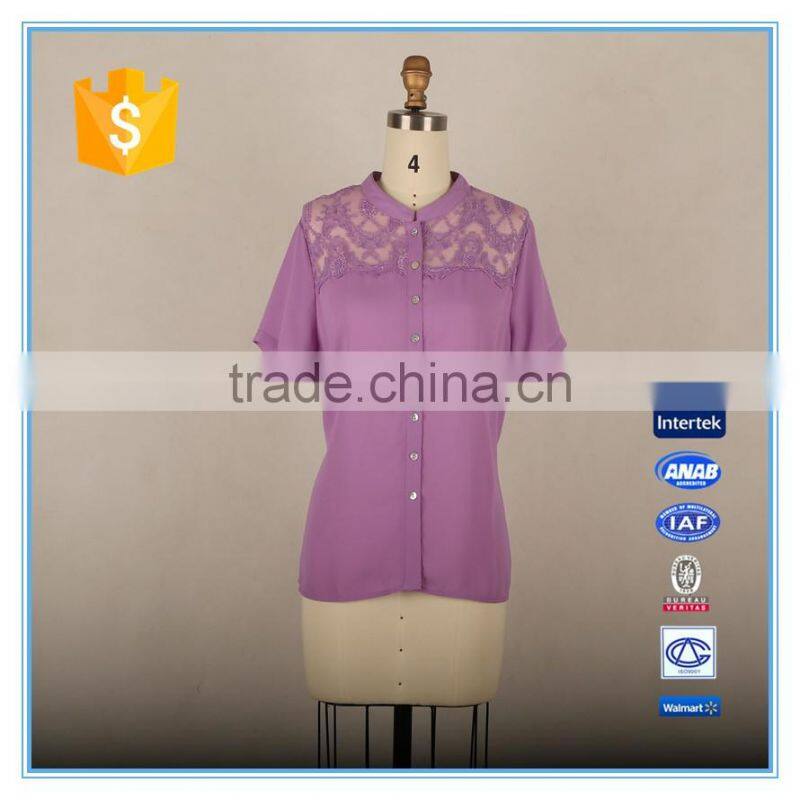 Ladies lace elegant formal shirt for short sleeves