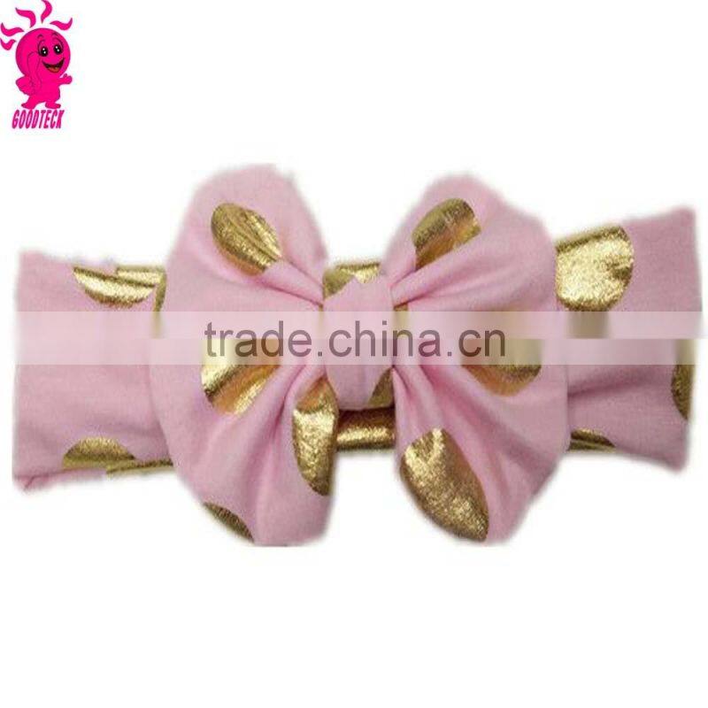 Gold polka dot Cotton Flower Bow Headband Hairband Girls Baby Infant Toddler Children Elastic Party Headband Hair Accessories
