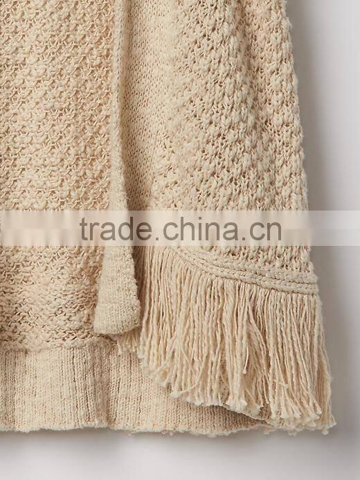 Cute girl open fringe cardigan sweater no button