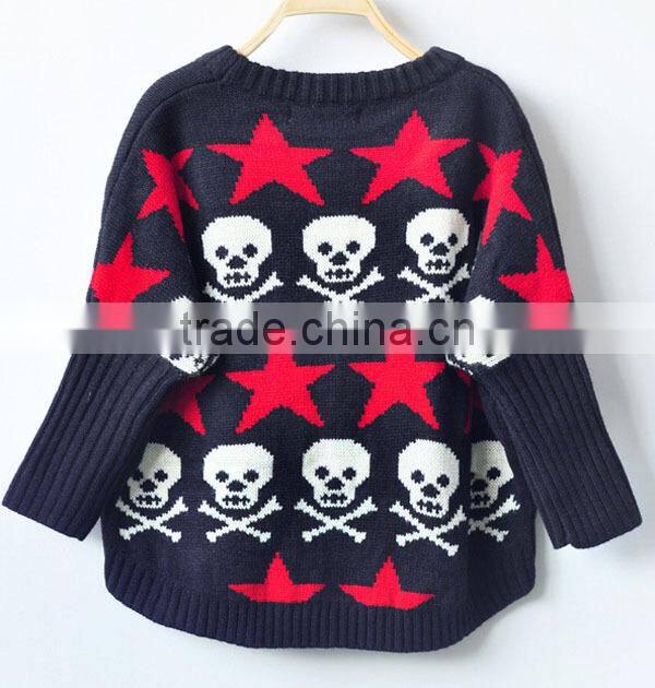 Latest Design Skull Pattern Girls Knitted Pullover Sweater