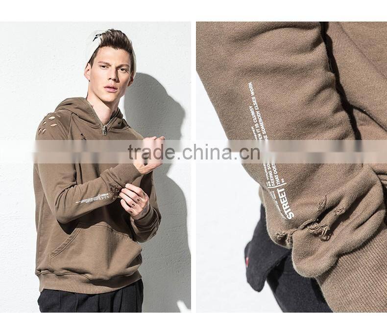 2017 custom mens blank french terry ripped full zip distressed sweatshirts hoodie