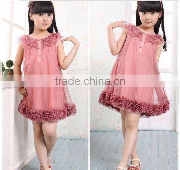 Cute Kids Chiffon Flowers Hem Lace Princess Tutu Birthday Dress for Girl of 7 Years Old SV001997