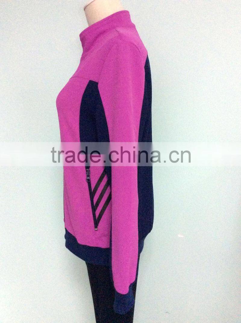 Fashion custom fantastic matching color women contracted long sleeve sportswears made in china