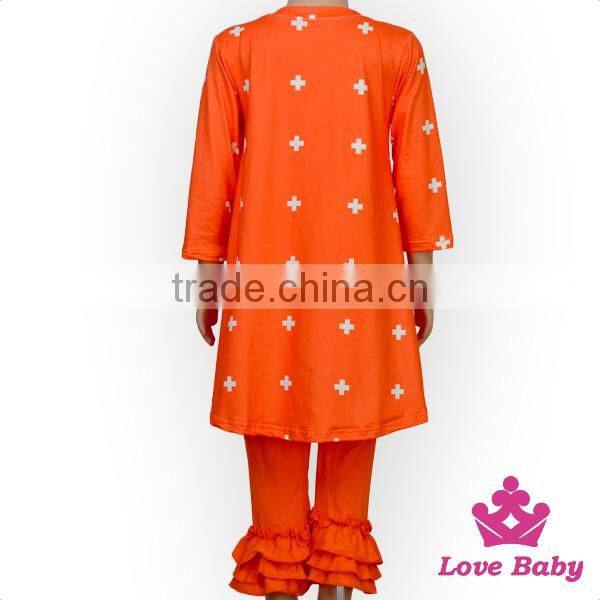 Lovebaby printed fox latest children dress designs with same fabric bow headband frock suit