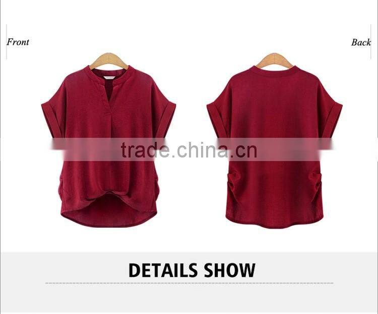 Hot sales European Plus size summer cool cotton solid color shirts for women blusa