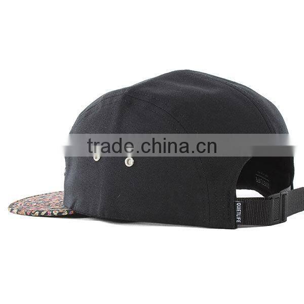Customize Black Leather Patch Custom 100% Cotton Cartoon Flat Bill Cap