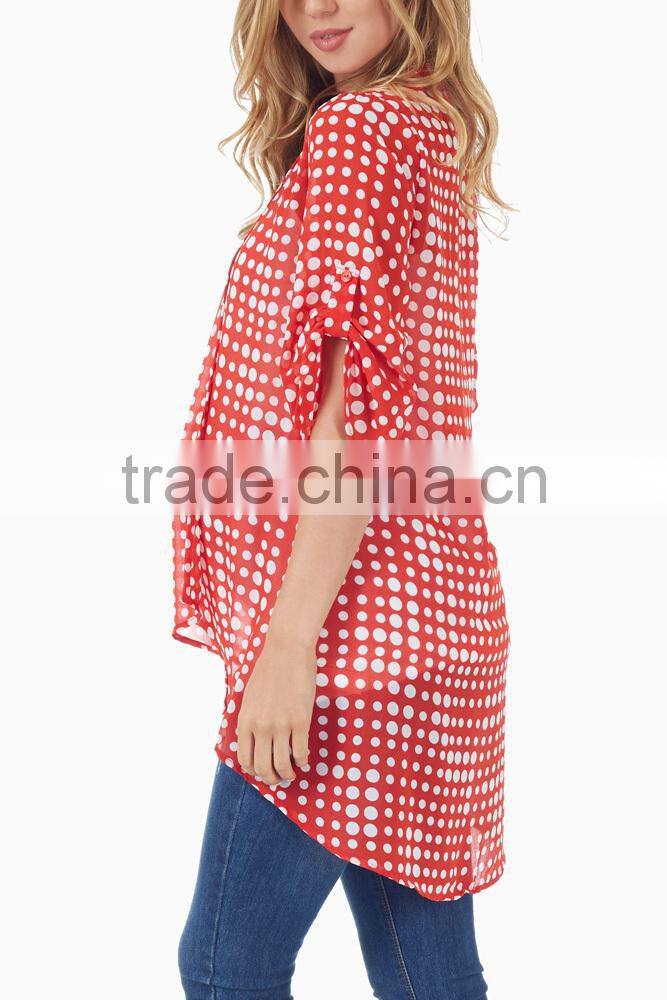 RED WHITE POLKA DOT 3/4 SLEEVE CHIFFON MATERNITY CARDIGAN