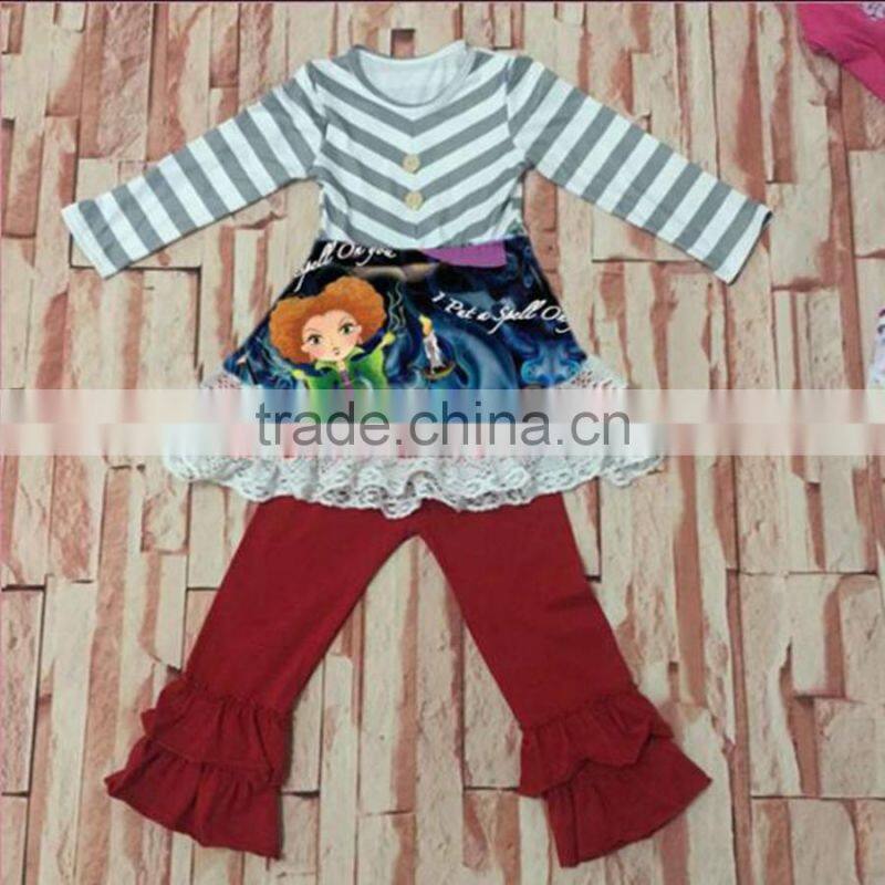 Bulk wholesale kids popular boutique clothing girl's long-sleeve red striped suit