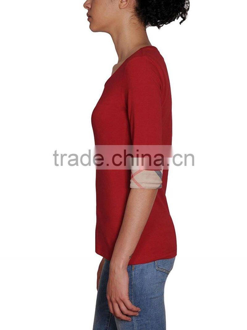 Women's fashion 100% cotton half sleeve red tee
