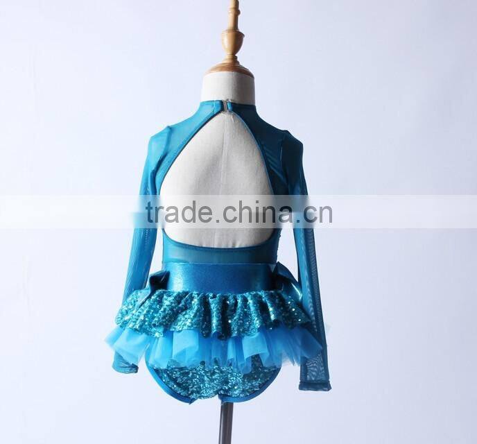 2016 New Design -n-Stock Items Supply Type and Costumes long sleeves blue leotard sequin half skirt jazz dress