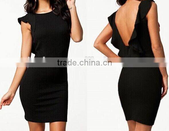 New Fashion Textured Bodycon Dress with Ruffled Backless Hollow Out For Wholesale
