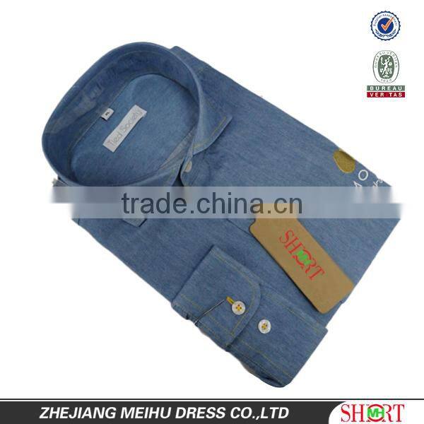 men's fancy big cutaway collar embroidered logo causal denim shirt
