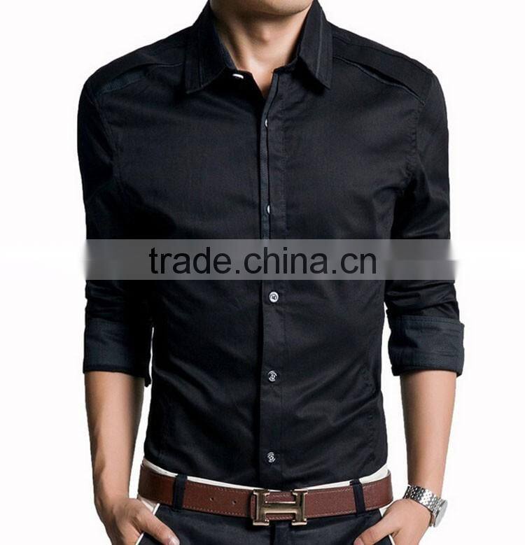 Long Sleeve Simple Black Cotton Shirts For Men
