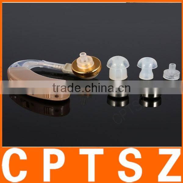 Behind Ear Sound Amplifier Digital Hearing Aid with Earplugs Volume Adjustable Audiphone Mini Brown