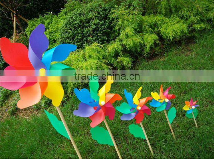 32cm plastic wooden pinwheel rainbow windmill kids toy outdoor decoration