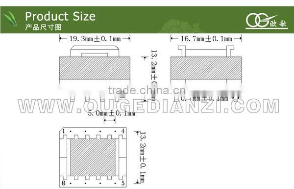 EE19 power transformer 12v 300ma with wire,horizontal,pin5+5