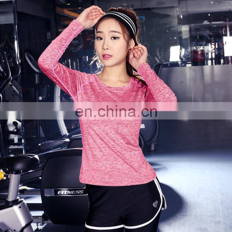 Custom design t shirt wholesale China 90% polyester 10% spandex long sleeve fitness t shirt for women