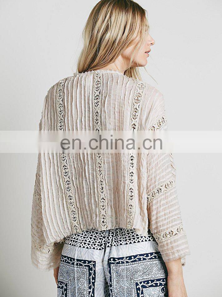 Lace inset ladies high quality kimono, pleated designer kimono