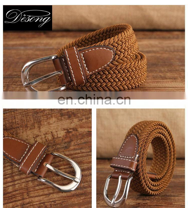 Hot sale fashion brown promotion overalls weave stretch belt with pin buckle